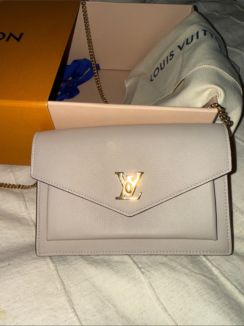 Louis Vuitton Nude/Beige Leather Chain Crossbody with Gold Hardware